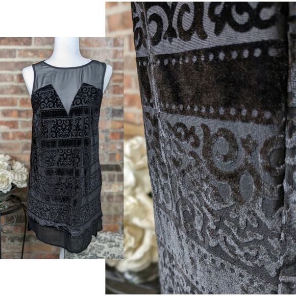 ASTR Shift Minidress Small Black Burnout Flocked Velvet Sheer Keyhole Back Sexy - Picture 5 of 10